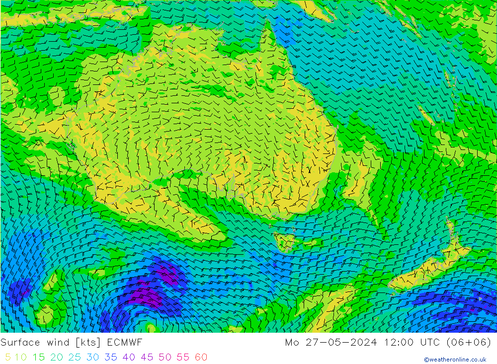 Neerslag 6h/Wind 10m/950 ECMWF ma 27.05.2024 12 UTC