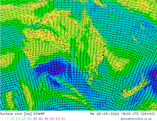 Surface wind ECMWF We 29.05.2024 18 UTC