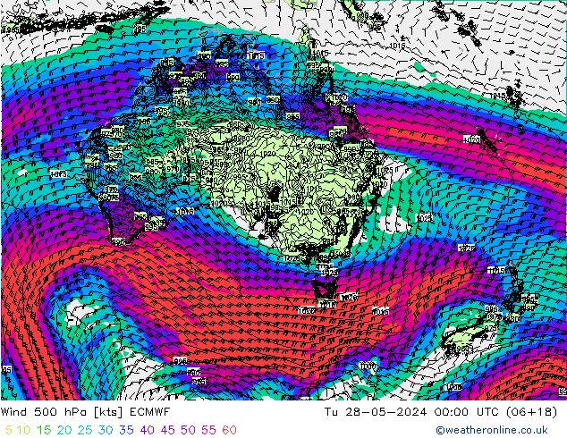 Wind 500 hPa ECMWF Tu 28.05.2024 00 UTC