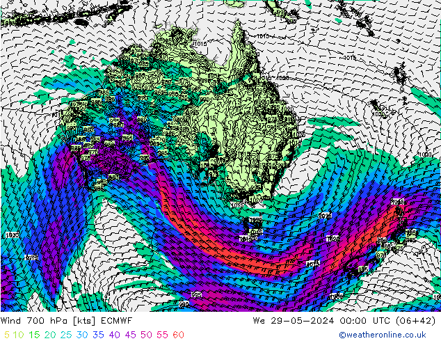 Wind 700 hPa ECMWF wo 29.05.2024 00 UTC