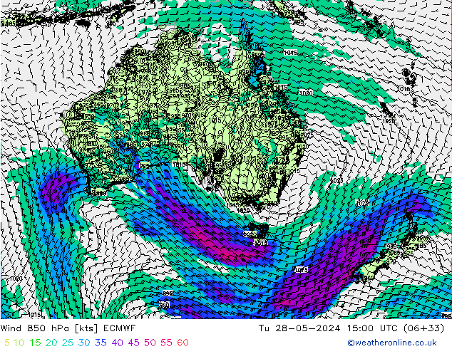 Vent 850 hPa ECMWF mar 28.05.2024 15 UTC