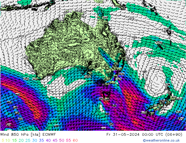 wiatr 850 hPa ECMWF pt. 31.05.2024 00 UTC