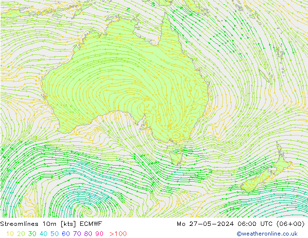 Streamlines 10m ECMWF Mo 27.05.2024 06 UTC