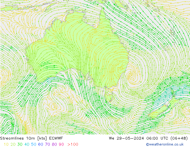 Streamlines 10m ECMWF We 29.05.2024 06 UTC