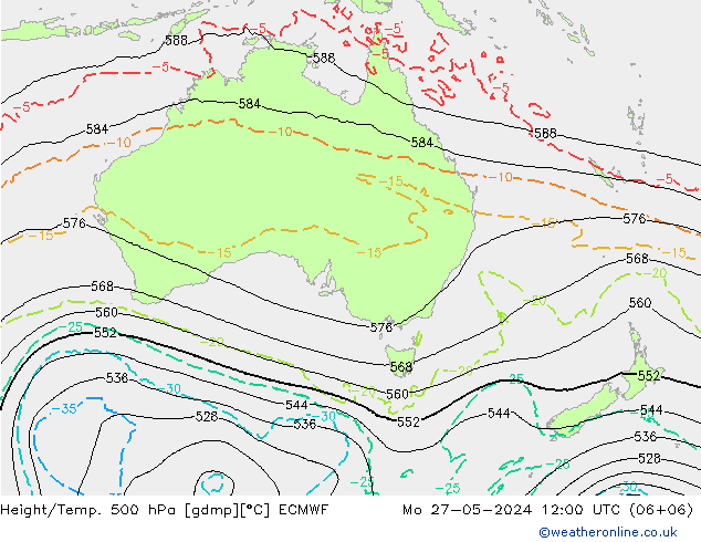 Hoogte/Temp. 500 hPa ECMWF ma 27.05.2024 12 UTC