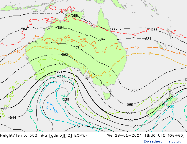 Z500/Yağmur (+YB)/Z850 ECMWF Çar 29.05.2024 18 UTC