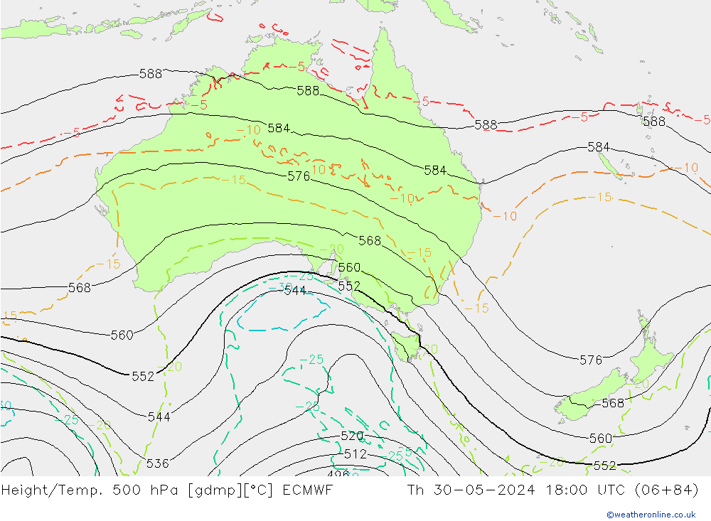 Z500/Rain (+SLP)/Z850 ECMWF Qui 30.05.2024 18 UTC