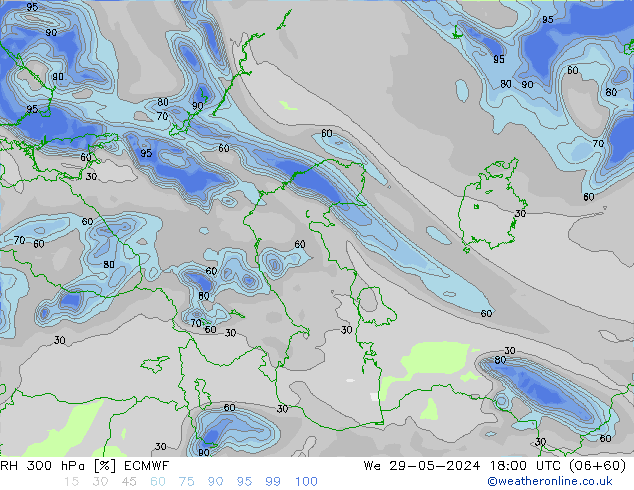 RH 300 hPa ECMWF We 29.05.2024 18 UTC