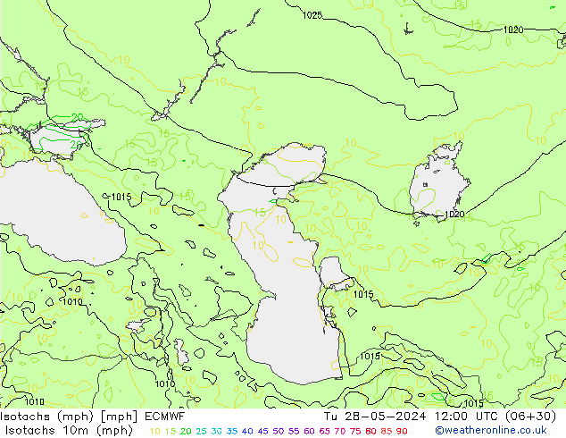 Isotachs (mph) ECMWF Tu 28.05.2024 12 UTC