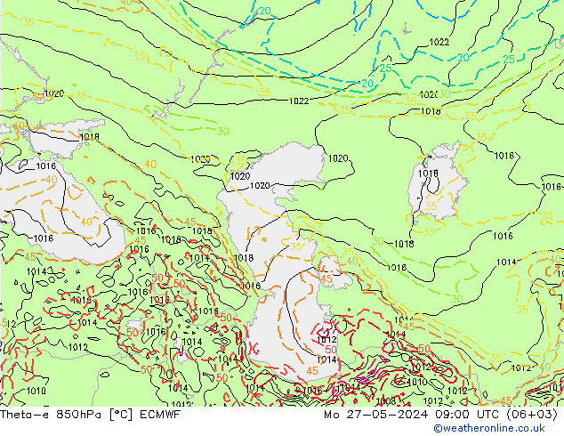 Theta-e 850hPa ECMWF Seg 27.05.2024 09 UTC