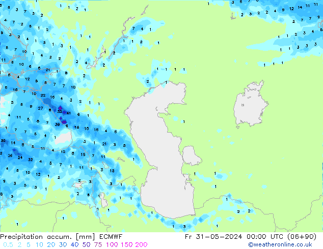 Precipitation accum. ECMWF пт 31.05.2024 00 UTC