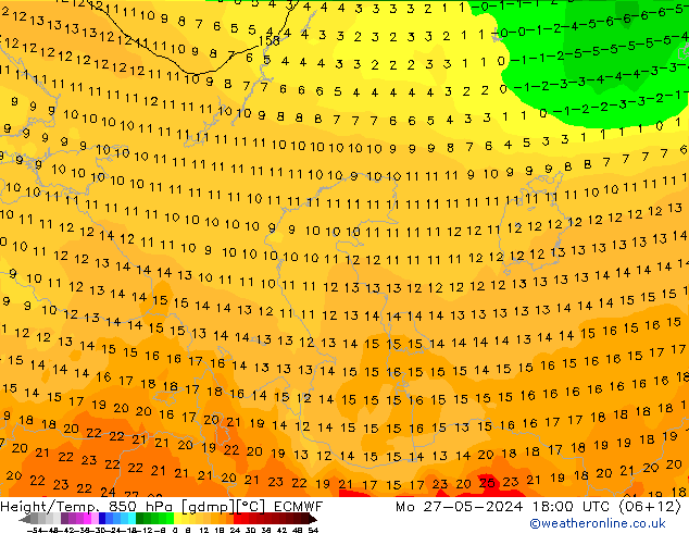 Height/Temp. 850 hPa ECMWF Mo 27.05.2024 18 UTC