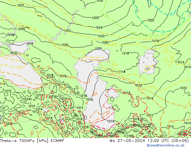 Theta-e 700hPa ECMWF Mo 27.05.2024 12 UTC