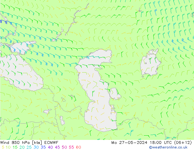 wiatr 850 hPa ECMWF pon. 27.05.2024 18 UTC