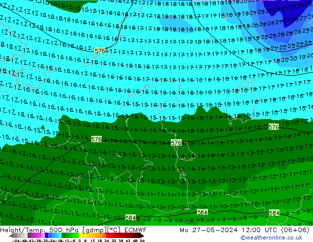 Z500/Rain (+SLP)/Z850 ECMWF Po 27.05.2024 12 UTC