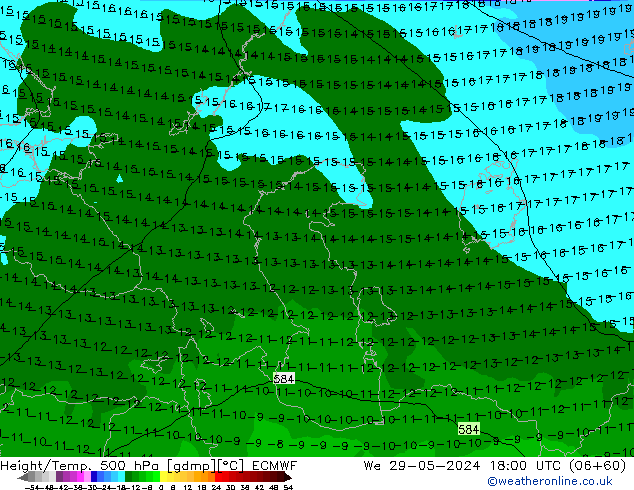 Z500/Rain (+SLP)/Z850 ECMWF We 29.05.2024 18 UTC