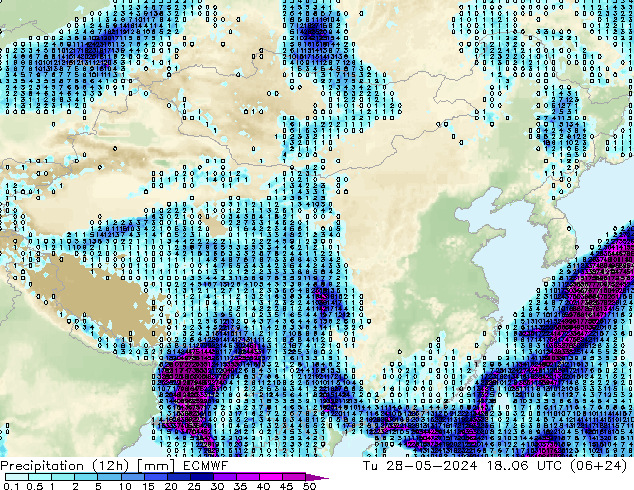 Precipitación (12h) ECMWF mar 28.05.2024 06 UTC