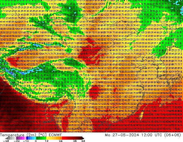 Temperatuurkaart (2m) ECMWF ma 27.05.2024 12 UTC