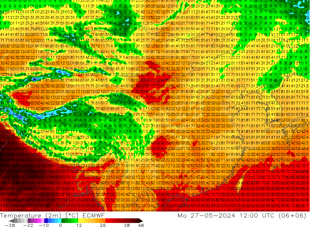 карта температуры ECMWF пн 27.05.2024 12 UTC