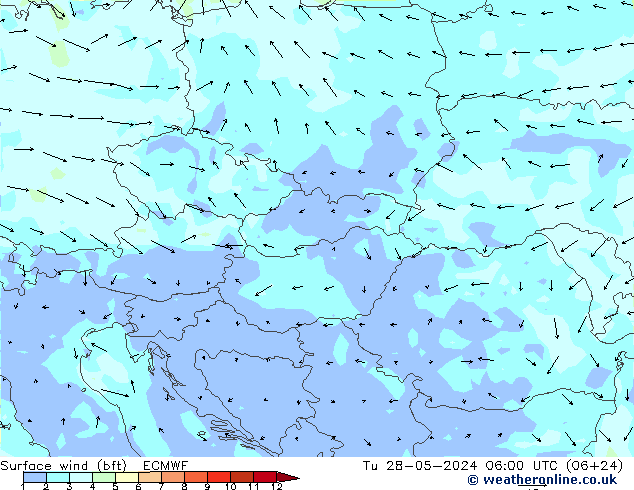 Rüzgar 10 m (bft) ECMWF Sa 28.05.2024 06 UTC