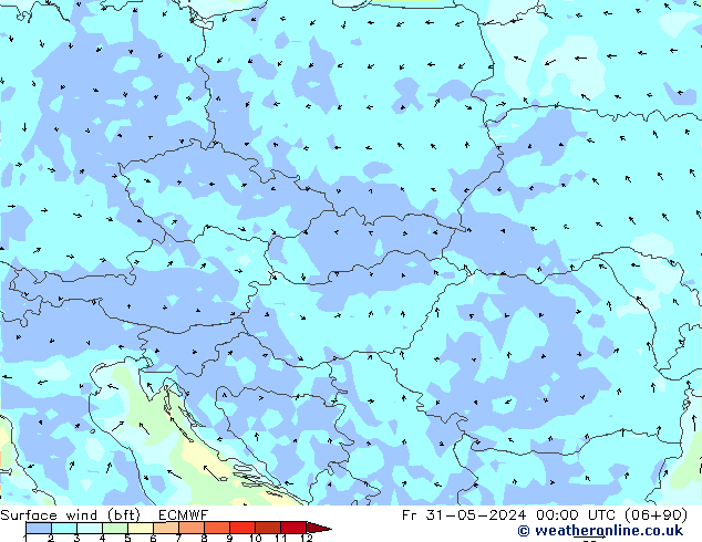 ве�Bе�@ 10 m (bft) ECMWF пт 31.05.2024 00 UTC