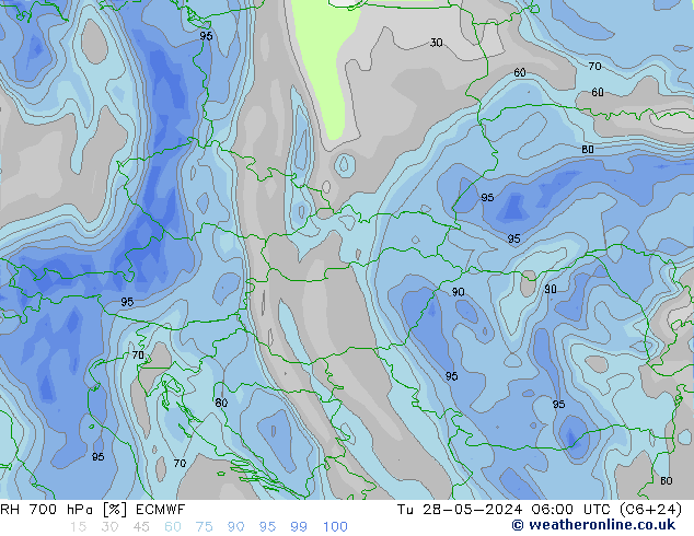 RH 700 hPa ECMWF Tu 28.05.2024 06 UTC