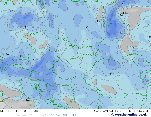 RH 700 hPa ECMWF  31.05.2024 00 UTC