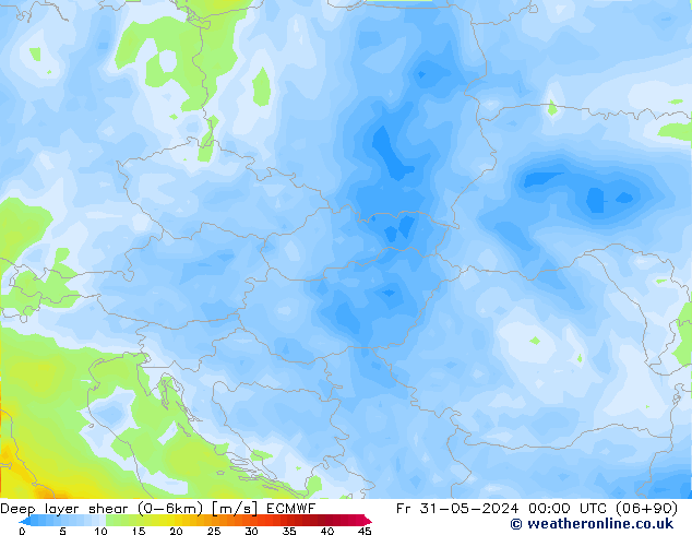 Deep layer shear (0-6km) ECMWF  31.05.2024 00 UTC