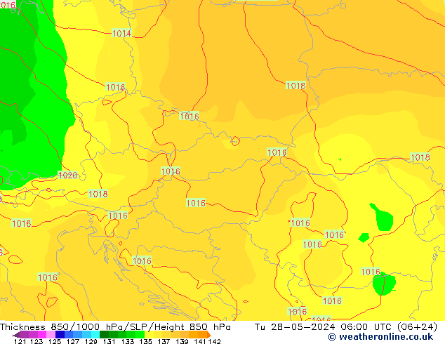 Thck 850-1000 гПа ECMWF вт 28.05.2024 06 UTC