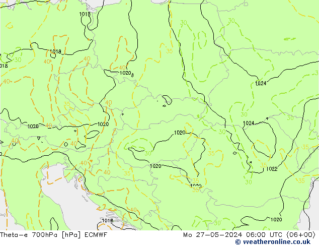 Theta-e 700hPa ECMWF ma 27.05.2024 06 UTC