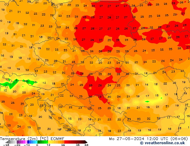 Temperatura (2m) ECMWF lun 27.05.2024 12 UTC