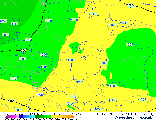 Schichtdicke 500-1000 hPa ECMWF Do 30.05.2024 12 UTC