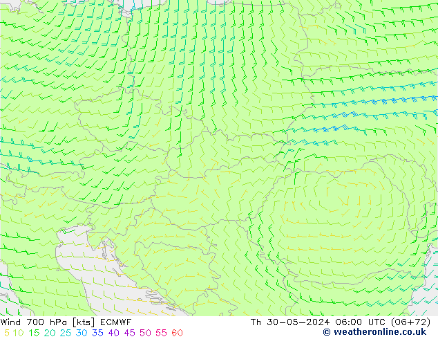 ветер 700 гПа ECMWF чт 30.05.2024 06 UTC