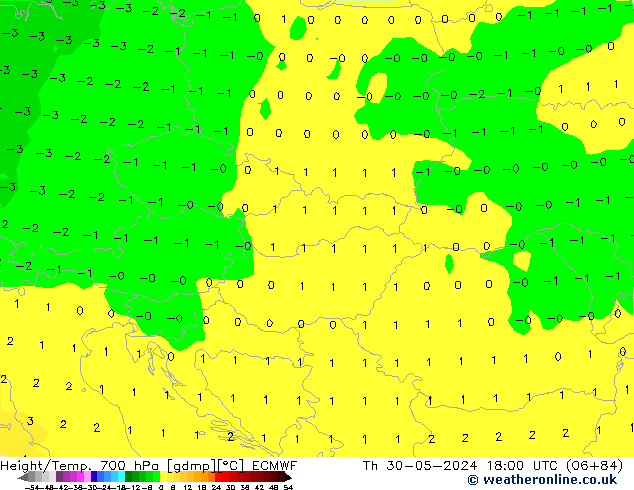 Height/Temp. 700 hPa ECMWF Čt 30.05.2024 18 UTC