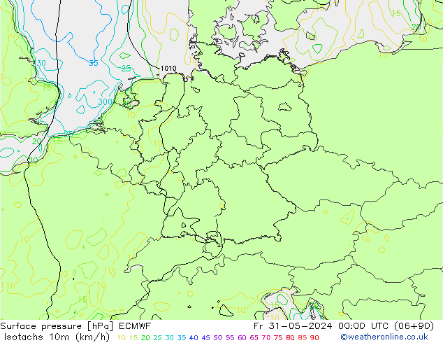 Isotachs (kph) ECMWF ven 31.05.2024 00 UTC