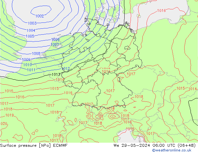 Luchtdruk (Grond) ECMWF wo 29.05.2024 06 UTC