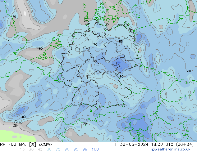 700 hPa Nispi Nem ECMWF Per 30.05.2024 18 UTC