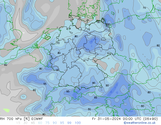 RH 700 hPa ECMWF pt. 31.05.2024 00 UTC