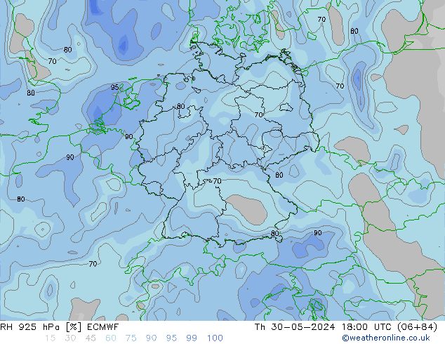 Humidité rel. 925 hPa ECMWF jeu 30.05.2024 18 UTC