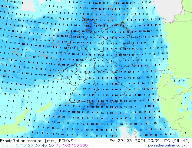 Precipitation accum. ECMWF We 29.05.2024 00 UTC