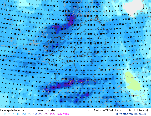 Precipitation accum. ECMWF ven 31.05.2024 00 UTC