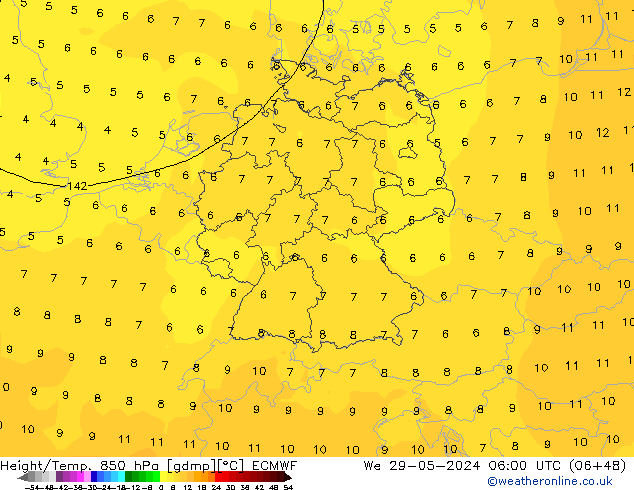 Height/Temp. 850 hPa ECMWF We 29.05.2024 06 UTC