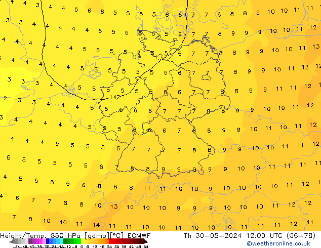 Z500/Rain (+SLP)/Z850 ECMWF  30.05.2024 12 UTC