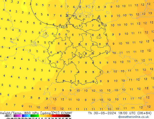 Height/Temp. 850 гПа ECMWF чт 30.05.2024 18 UTC