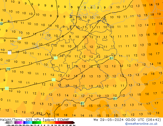 Height/Temp. 925 hPa ECMWF Qua 29.05.2024 00 UTC