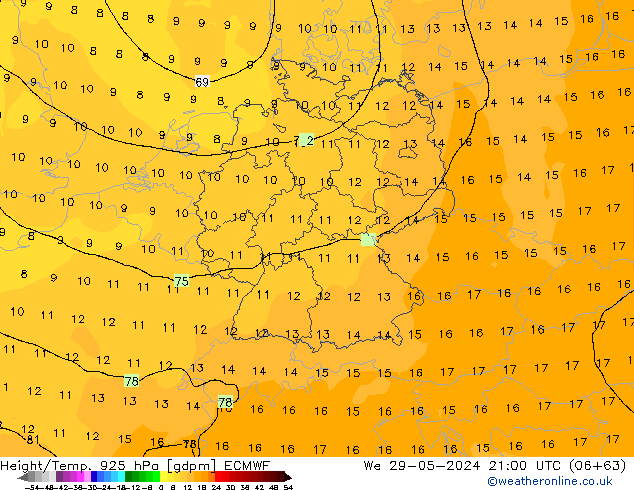 Height/Temp. 925 hPa ECMWF  29.05.2024 21 UTC