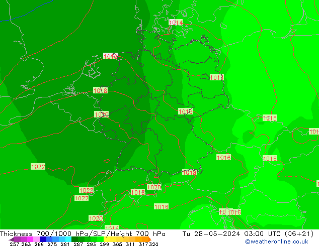 Schichtdicke 700-1000 hPa ECMWF Di 28.05.2024 03 UTC