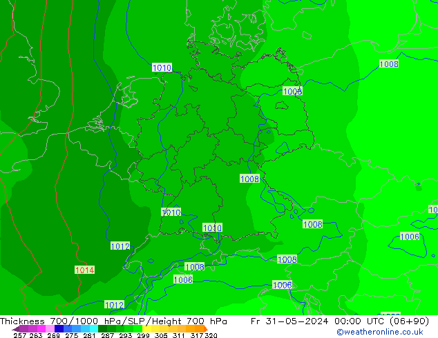 Thck 700-1000 hPa ECMWF pt. 31.05.2024 00 UTC