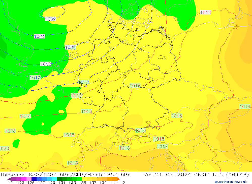 Thck 850-1000 hPa ECMWF We 29.05.2024 06 UTC