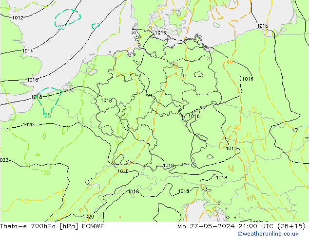 Theta-e 700hPa ECMWF Seg 27.05.2024 21 UTC